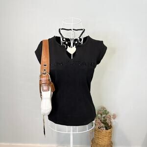 Vintage y2k DKNY black bedazzled rhinestone logo baby tee